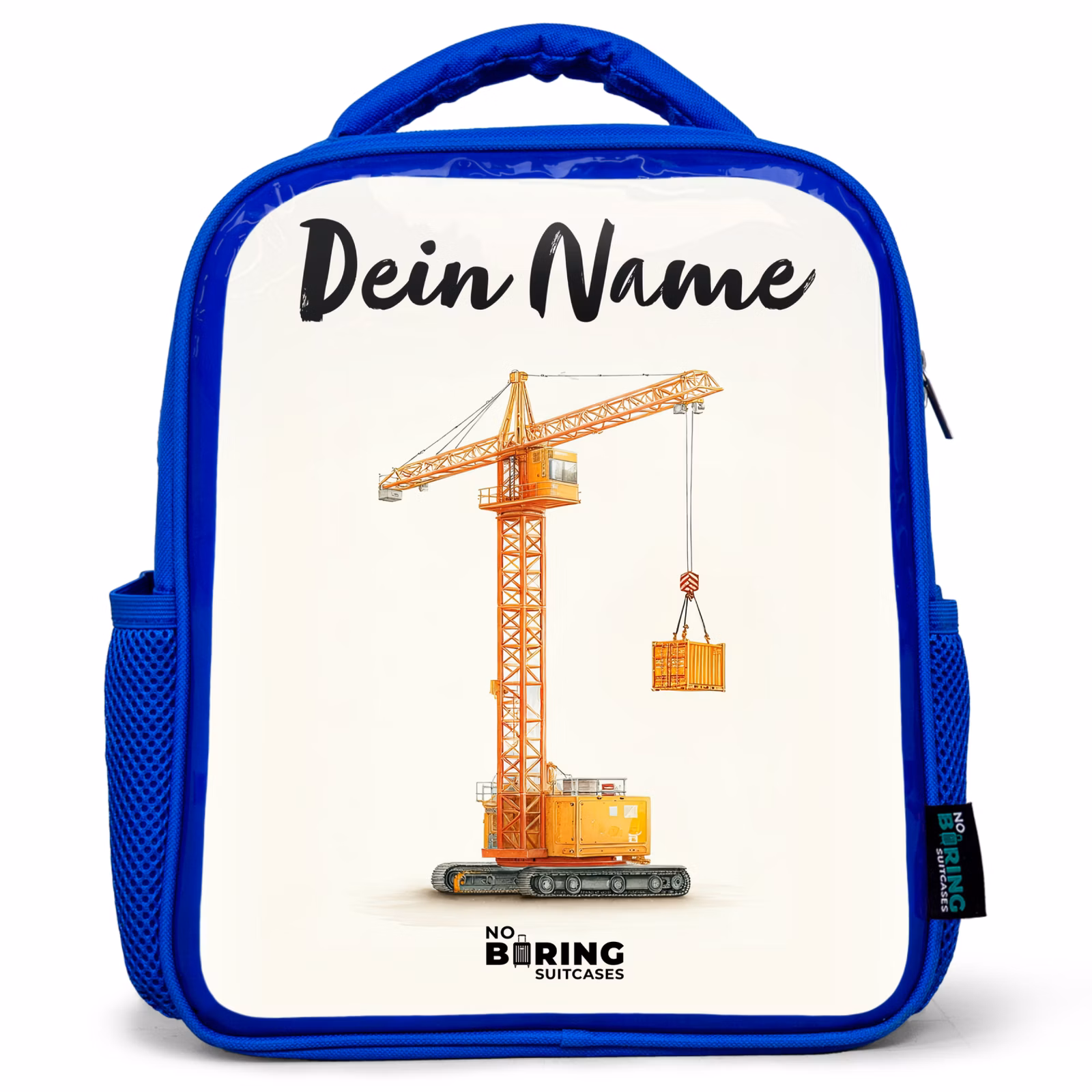 Kinderrucksack mit Namen - Blau - Turmkran - Signiert - Orange — 1