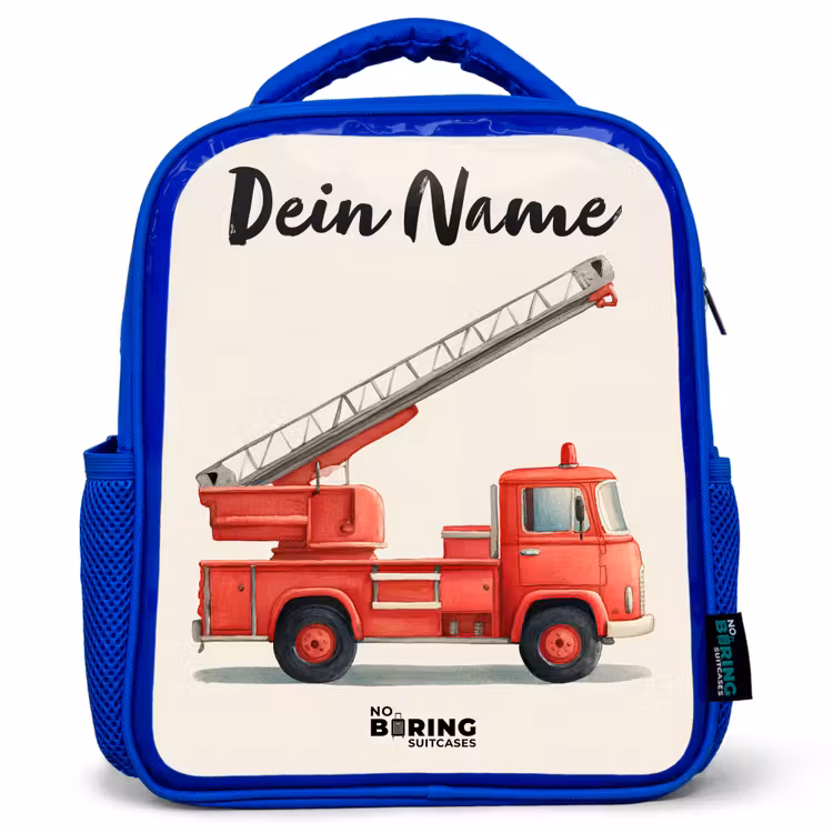 Kinderrucksack mit Namen - Blau - Feuerwehrauto - Signiert - Rot — 1
