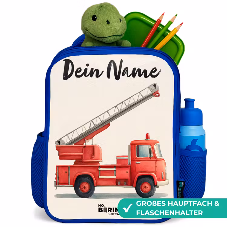 Kinderrucksack mit Namen - Blau - Feuerwehrauto - Signiert - Rot — 3
