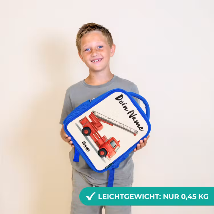 Kinderrucksack mit Namen - Blau - Feuerwehrauto - Signiert - Rot — 4