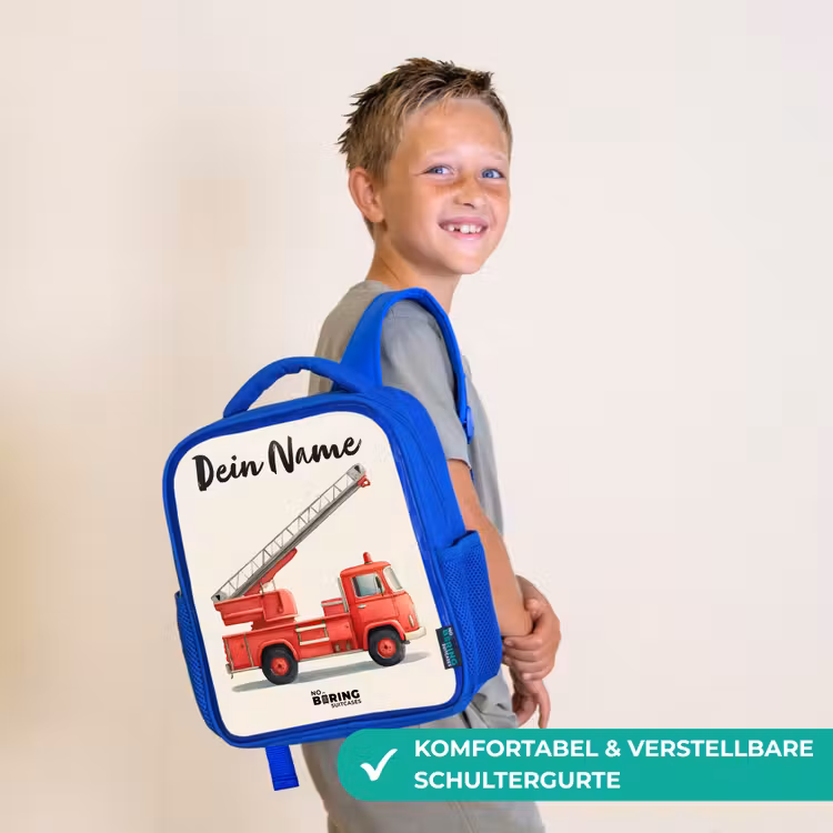 Kinderrucksack mit Namen - Blau - Feuerwehrauto - Signiert - Rot — 5