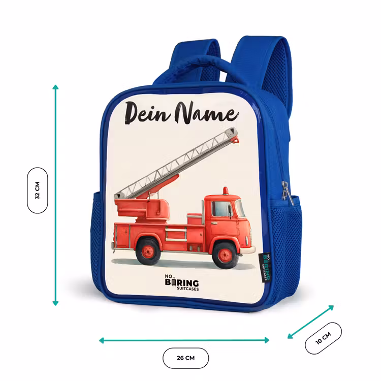 Kinderrucksack mit Namen - Blau - Feuerwehrauto - Signiert - Rot — 6