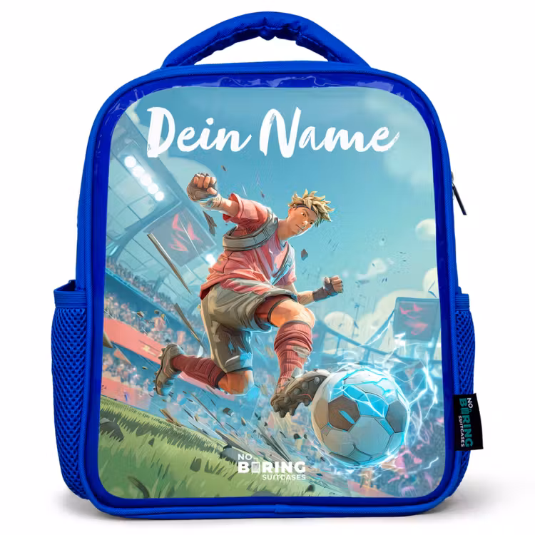 Kinderrucksack mit Namen - Blau - Fußball - Junge - Stadion - Elektrisch — 1