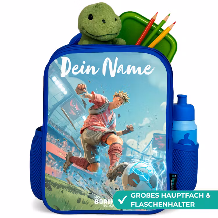 Kinderrucksack mit Namen - Blau - Fußball - Junge - Stadion - Elektrisch — 3