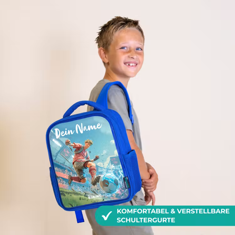 Kinderrucksack mit Namen - Blau - Fußball - Junge - Stadion - Elektrisch — 5