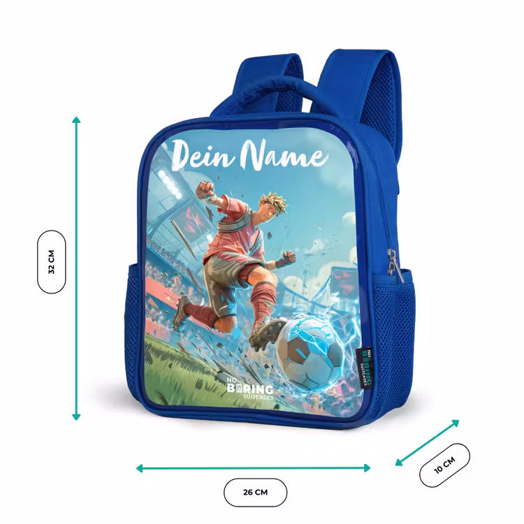 Kinderrucksack mit Namen - Blau - Fußball - Junge - Stadion - Elektrisch — 6