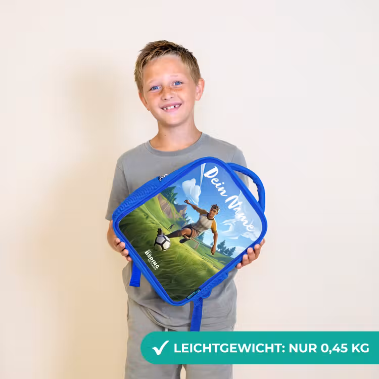 Kinderrucksack mit Namen - Blau - Fußball - Junge - Tor - Fußballtrikot — 4