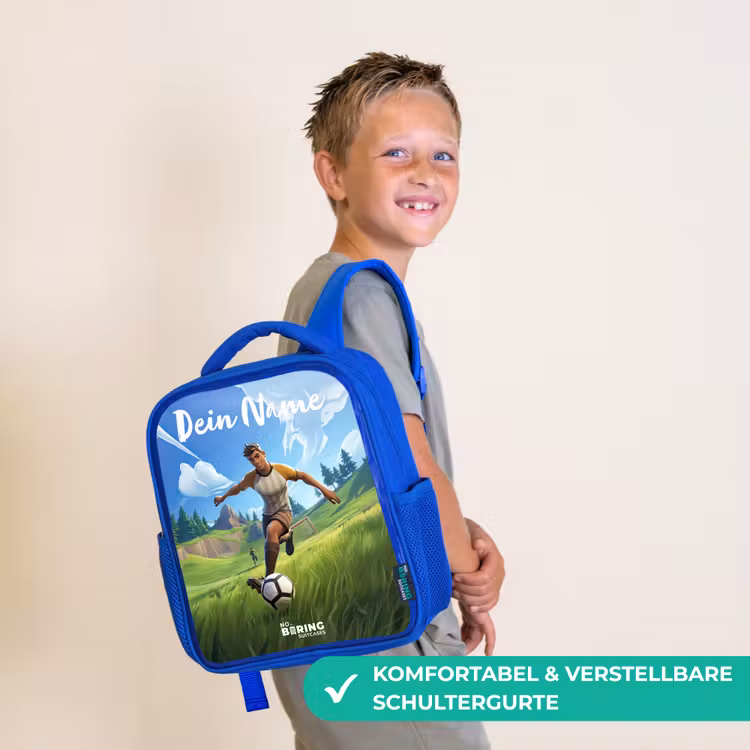 Kinderrucksack mit Namen - Blau - Fußball - Junge - Tor - Fußballtrikot — 5