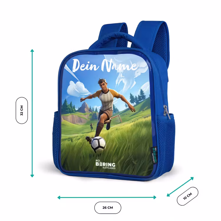 Kinderrucksack mit Namen - Blau - Fußball - Junge - Tor - Fußballtrikot — 6