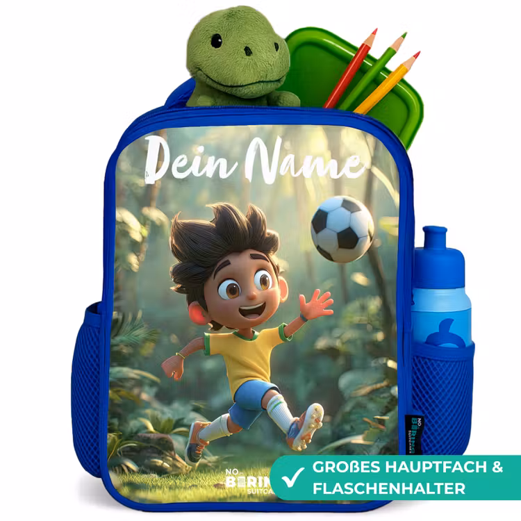 Kinderrucksack mit Namen - Blau - Fußball - Junge - Wald — 3