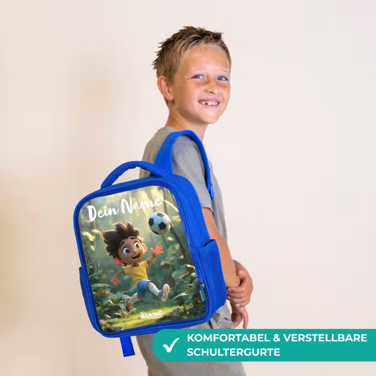 Kinderrucksack mit Namen - Blau - Fußball - Junge - Wald — 5
