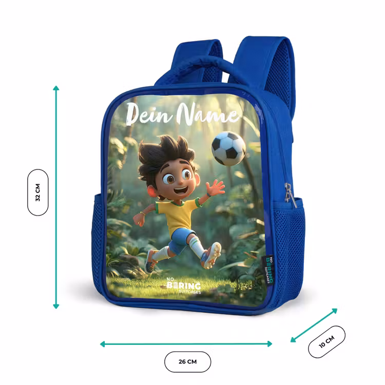 Kinderrucksack mit Namen - Blau - Fußball - Junge - Wald — 6