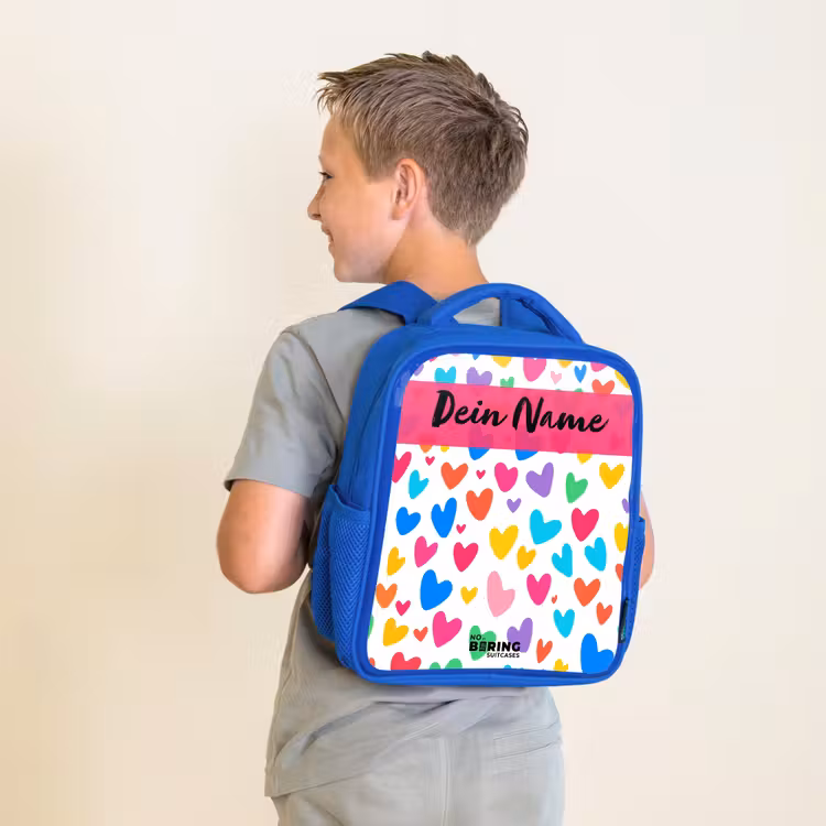 Kinderrucksack - Blau - Herzen - Bunt - Muster — 2