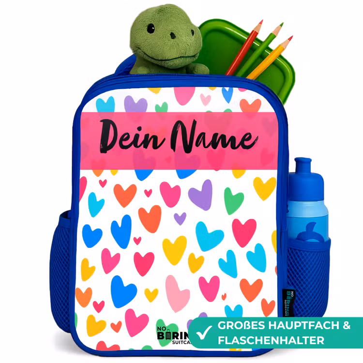 Kinderrucksack - Blau - Herzen - Bunt - Muster — 3