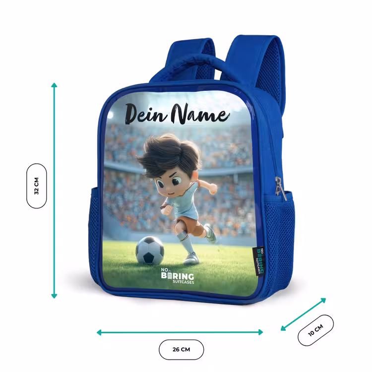 Kinderrucksack mit Namen - Blau - Junge - Fußball - Stadion - Sonnenlicht — 6