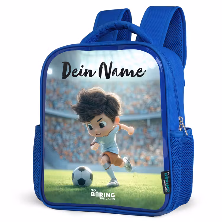 Kinderrucksack mit Namen - Blau - Junge - Fußball - Stadion - Sonnenlicht — 7
