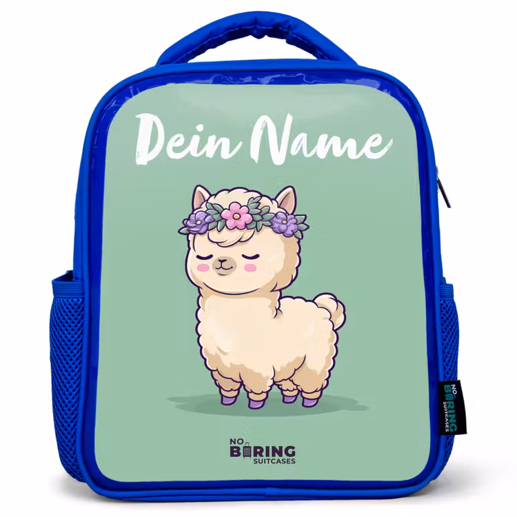 Kinderrucksack mit Namen - Blau - Kawai - Alpaka - Grün — 1