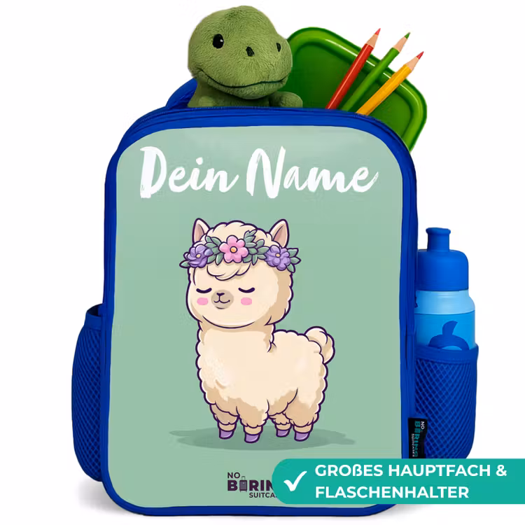 Kinderrucksack mit Namen - Blau - Kawai - Alpaka - Grün — 3