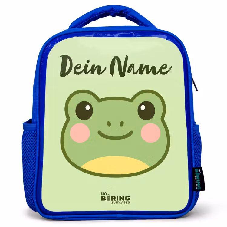 Kinderrucksack mit Namen - Blau - Kawai - Frosch - Grün — 1