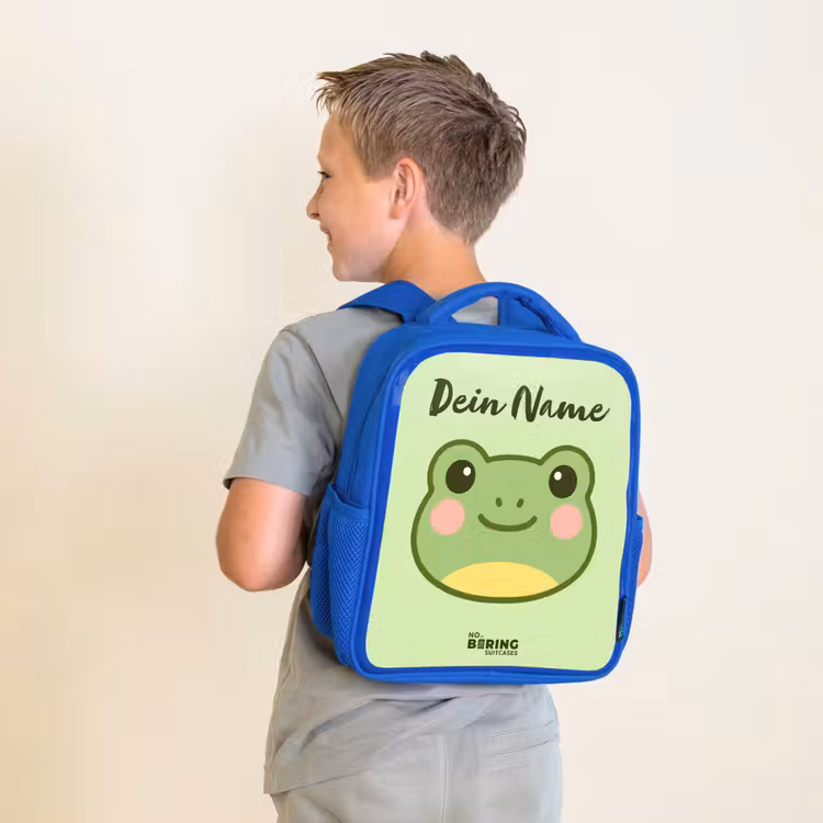 Kinderrucksack mit Namen - Blau - Kawai - Frosch - Grün — 2