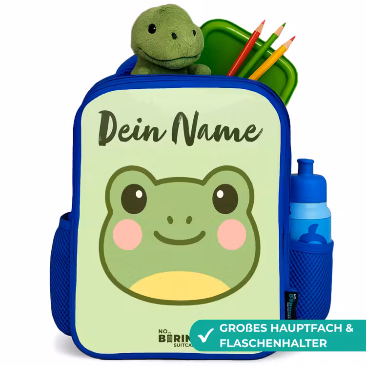 Kinderrucksack mit Namen - Blau - Kawai - Frosch - Grün — 3