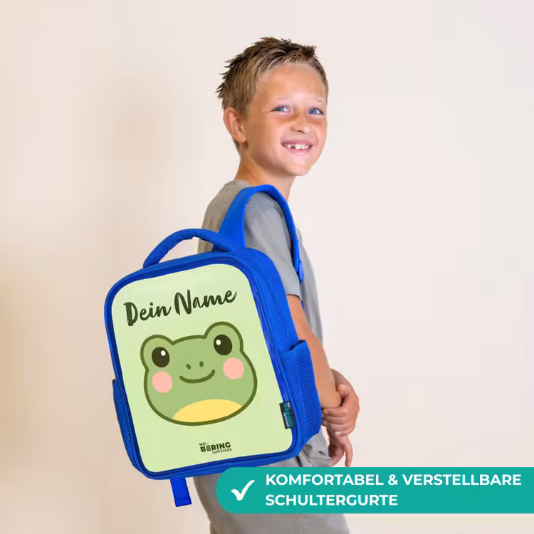 Kinderrucksack mit Namen - Blau - Kawai - Frosch - Grün — 5