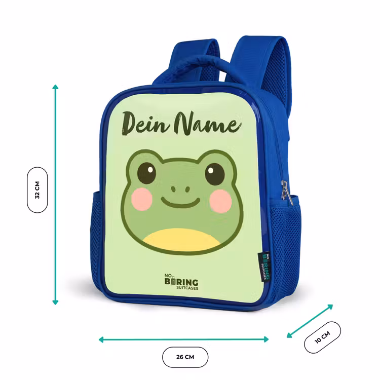 Kinderrucksack mit Namen - Blau - Kawai - Frosch - Grün — 6