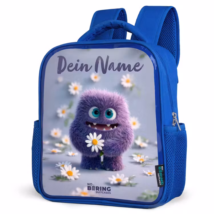 Kinderrucksack - Blau - Lila flauschiger Freund mit Gänseblümchen — 7
