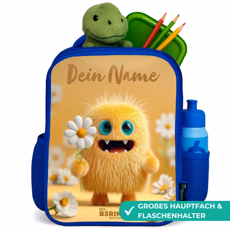 Kinderrucksack - Blau - Monster - Kreatur - Blume - Gelb — 3