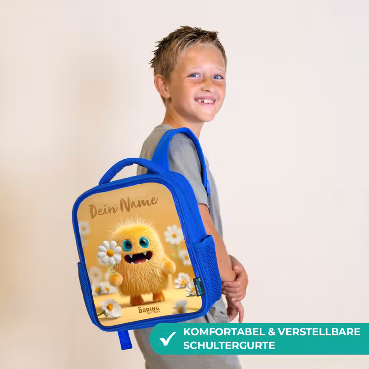 Kinderrucksack - Blau - Monster - Kreatur - Blume - Gelb — 5