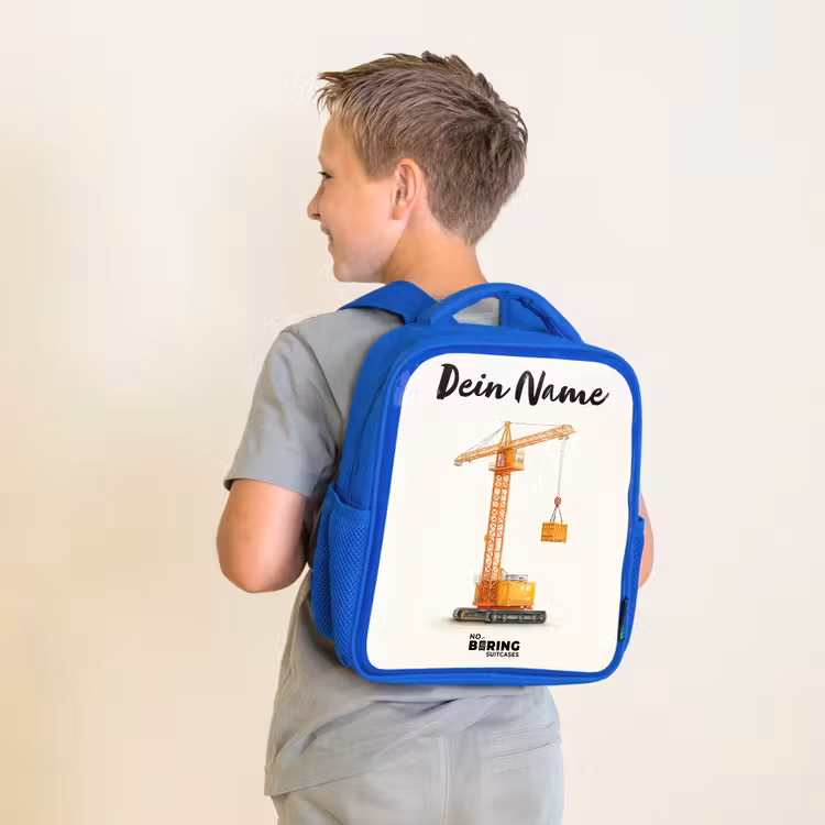 Kinderrucksack mit Namen - Blau - Turmkran - Signiert - Orange — 2