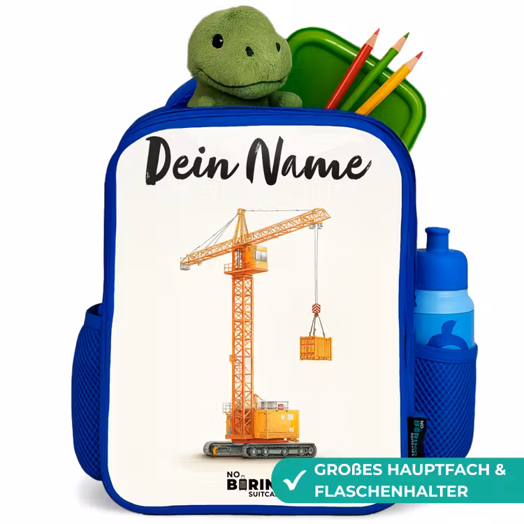 Kinderrucksack mit Namen - Blau - Turmkran - Signiert - Orange — 3