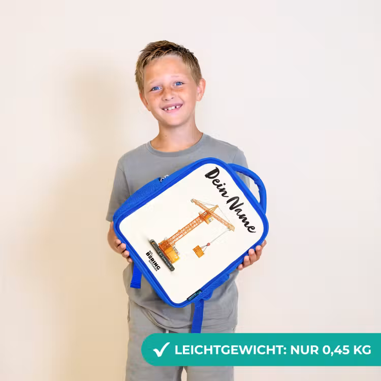Kinderrucksack mit Namen - Blau - Turmkran - Signiert - Orange — 4