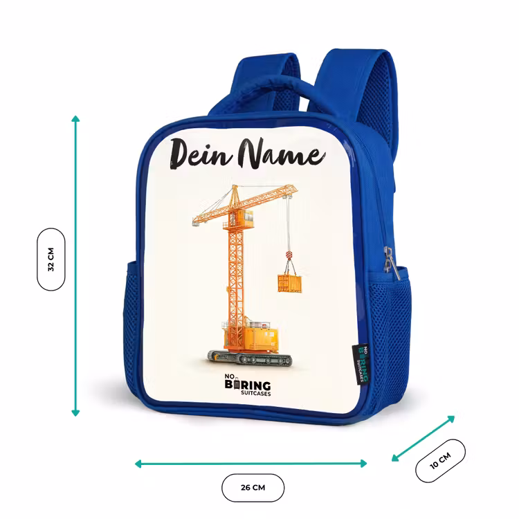 Kinderrucksack mit Namen - Blau - Turmkran - Signiert - Orange — 6