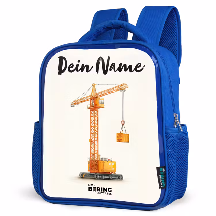 Kinderrucksack mit Namen - Blau - Turmkran - Signiert - Orange — 7