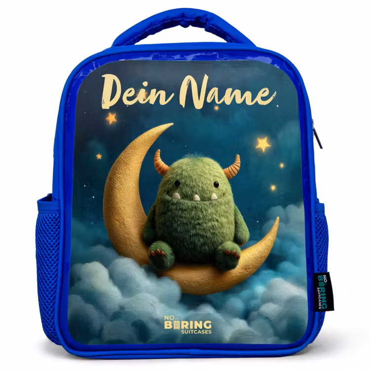 Kinderrucksack - Blau - Grünes Ungeheuer auf Mondsichel — 1