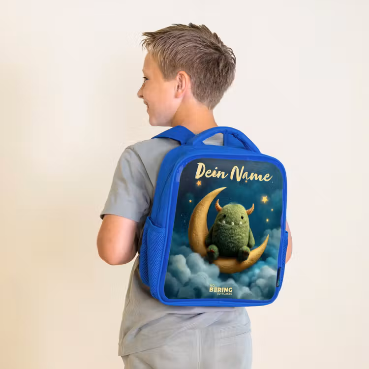 Kinderrucksack - Blau - Grünes Ungeheuer auf Mondsichel — 2
