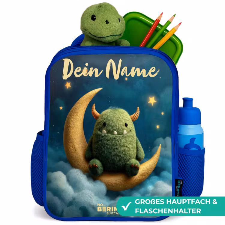 Kinderrucksack - Blau - Grünes Ungeheuer auf Mondsichel — 3