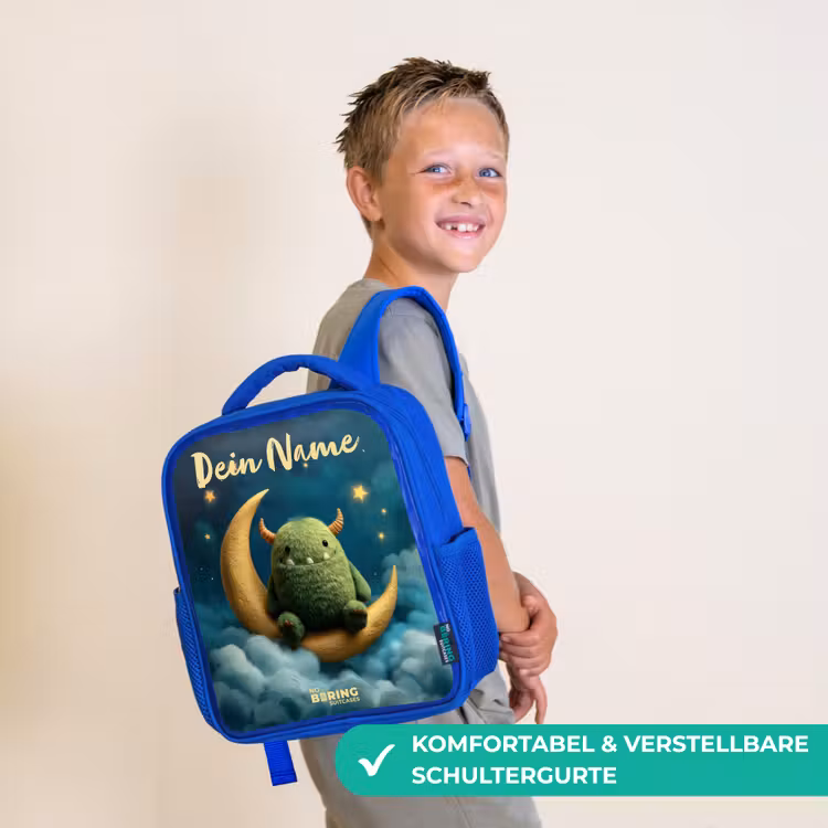 Kinderrucksack - Blau - Grünes Ungeheuer auf Mondsichel — 5