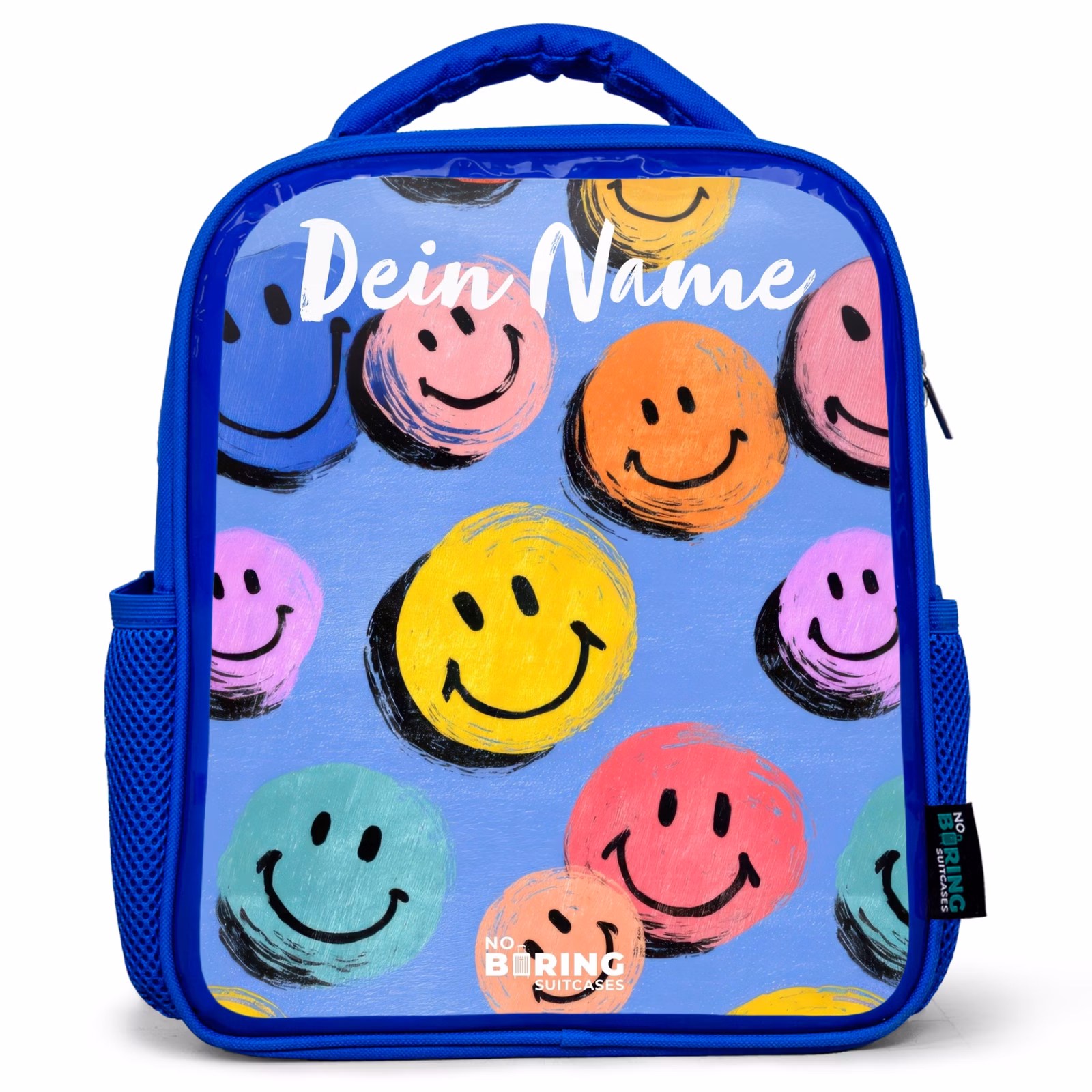 Kinderrucksack - Blau - Ein verspieltes und künstlerisches Muster aus bunten Smileys — 1