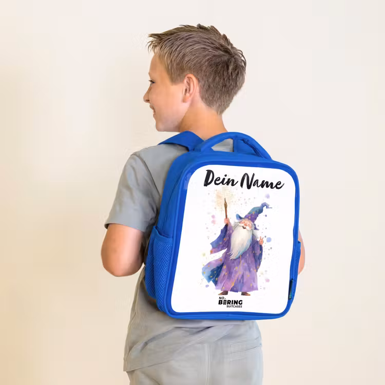 Kinderrucksack - Blau - Alter Magier mit Stab — 2