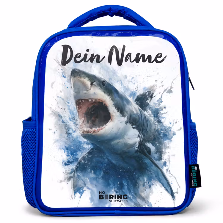 Kinderrucksack - Blau - Angreifender Hai in Aquarell — 1