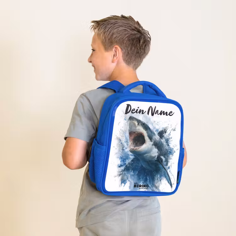 Kinderrucksack - Blau - Angreifender Hai in Aquarell — 2