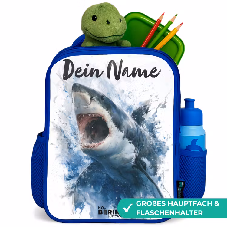 Kinderrucksack - Blau - Angreifender Hai in Aquarell — 3