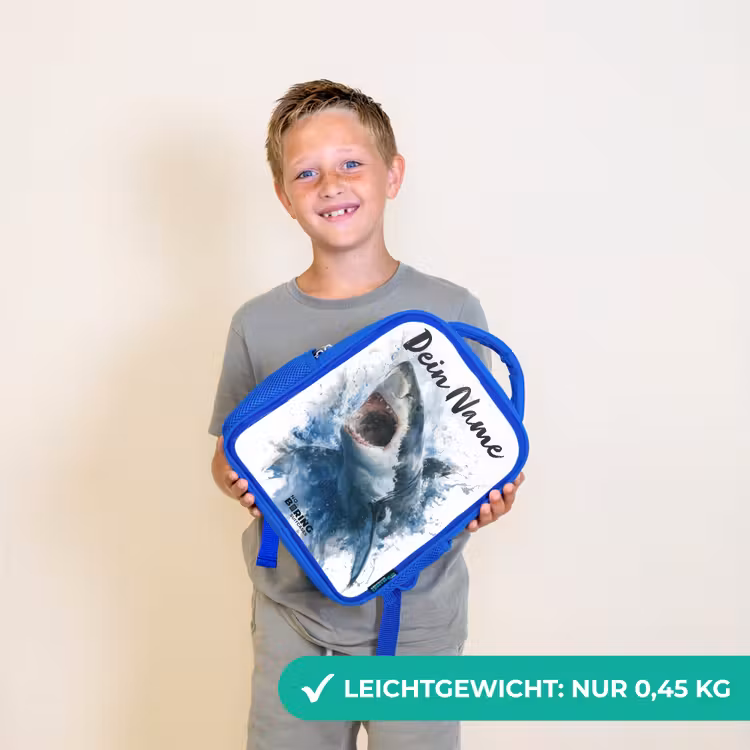 Kinderrucksack - Blau - Angreifender Hai in Aquarell — 4