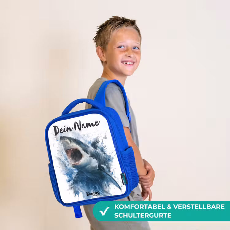Kinderrucksack - Blau - Angreifender Hai in Aquarell — 5