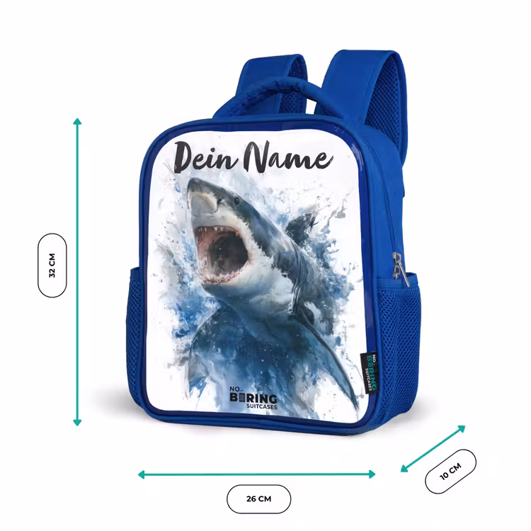 Kinderrucksack - Blau - Angreifender Hai in Aquarell — 6