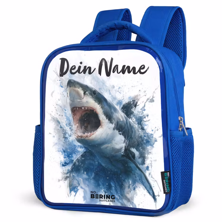 Kinderrucksack - Blau - Angreifender Hai in Aquarell — 7