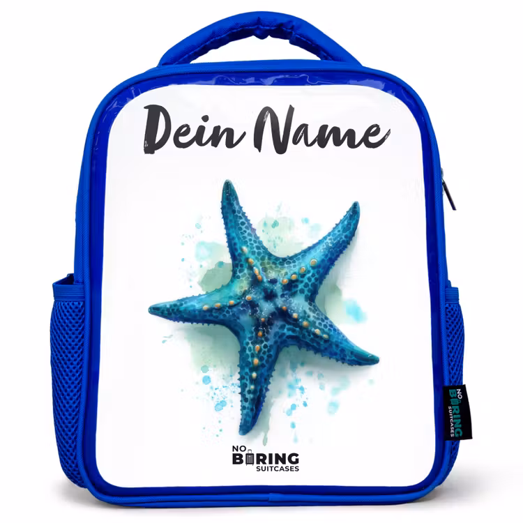 Kinderrucksack - Blau - Blauer Seestern auf weißem Hintergrund — 1
