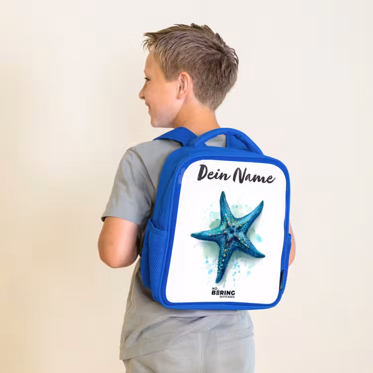 Kinderrucksack - Blau - Blauer Seestern auf weißem Hintergrund — 2